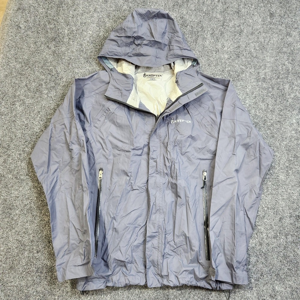 Kryptek Rain Jacket Mens Medium Gray Hooded Full Zip Windbreaker Hiking KR2438